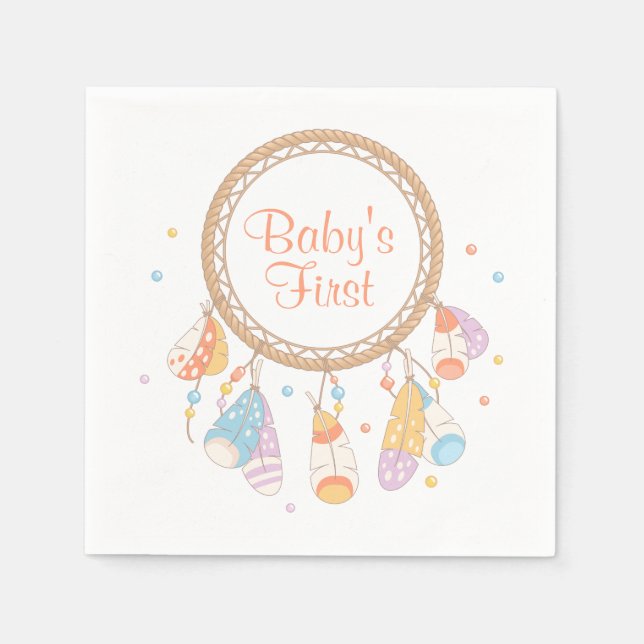 Serviette En Papier Tribal Dreamcatcher Boho Baby First 1st Birthday (Devant)