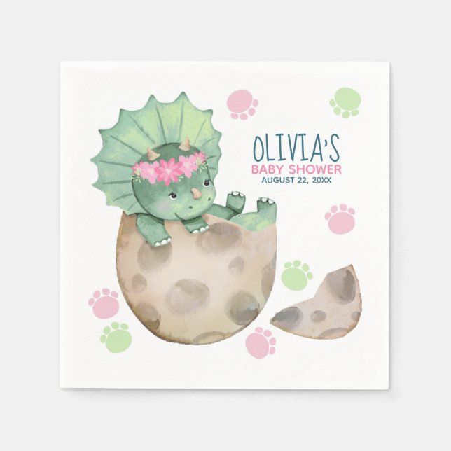 Serviette En Papier Tricératops Dinosaur Baby shower fille (Devant)