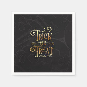Serviette En Papier Trick or Treat Crânes Fête d'Halloween Noir & Or