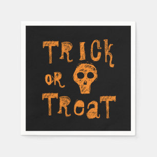 Serviette En Papier Trick or Treat Grunge Crâne Orange Halloween