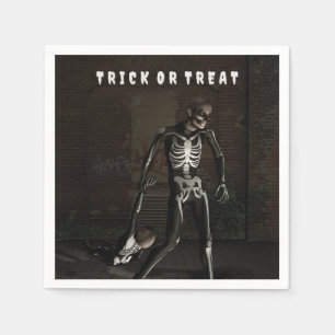 Serviette En Papier Trick or Treat. Homme déguisé en squelette