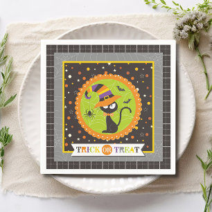 Serviette En Papier Trick Ou Traiter Halloween Chat Noir Sorcière