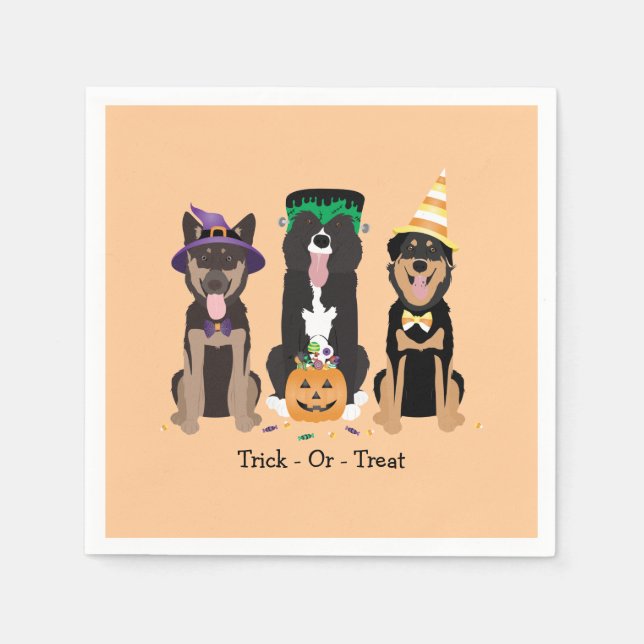 Serviette En Papier Trick Ou Traiter Les Chiens En Costumes D'Hallowee (Devant)