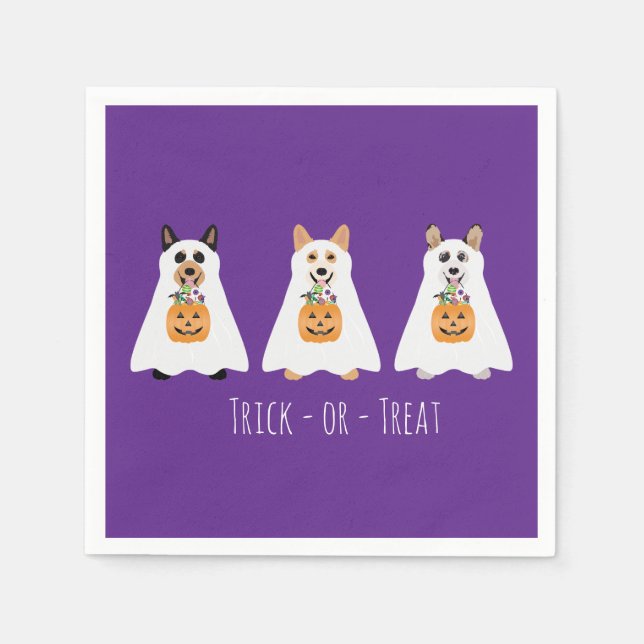 Serviette En Papier Trick Ou Treat Corgi Ghost Dogs Halloween (Devant)
