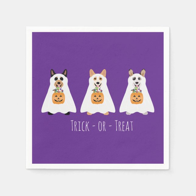 Serviette En Papier Trick Ou Treat Corgi Ghost Dogs Halloween (Devant)