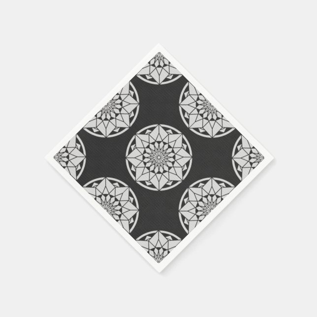 Serviette En Papier Tricot Star Mandala noir et blanc (Coin)
