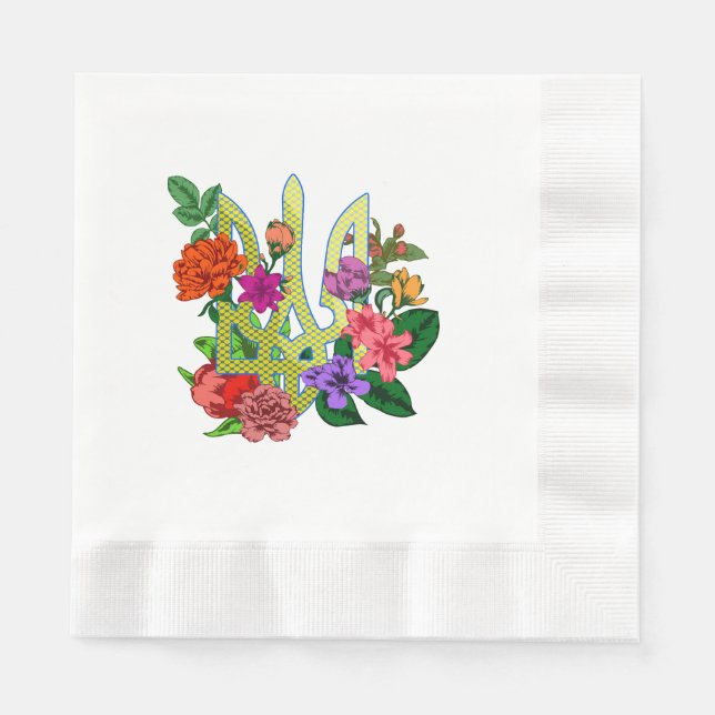 Serviette En Papier trident tryzub de l'héraldique ukrainienne fleurs  (Devant)