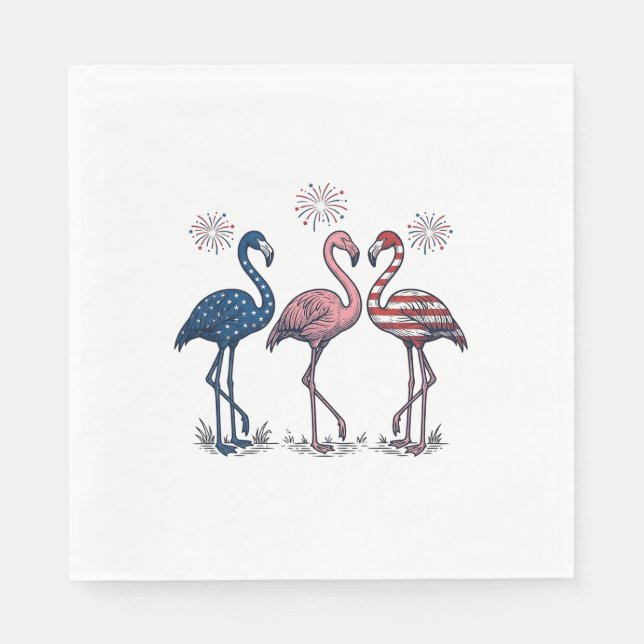 Serviette En Papier Trio de flamants patriotiques dessin de gravure vi (Devant)