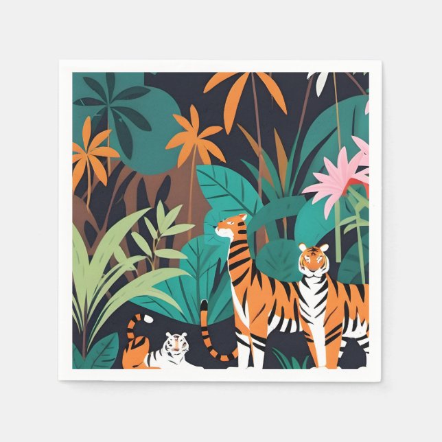 Serviette En Papier Trio de tigres tropicaux (Devant)