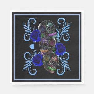 Serviette En Papier Triple Jour Noir Des Crânes Morts Roses Bleus