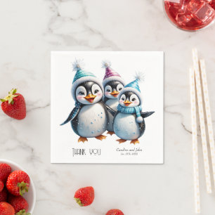 Serviette En Papier Trois adorables pingouins