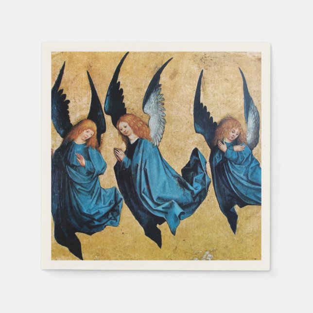 SERVIETTE EN PAPIER TROIS ANGELS DE NOËL EN BLEU (Devant)