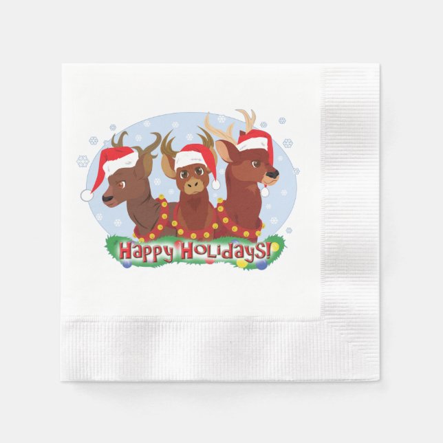 Serviette En Papier Trois cerfs de Noël (Devant)