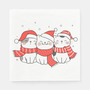 Serviette En Papier Trois chats de Noël en Casquette et Écharpes