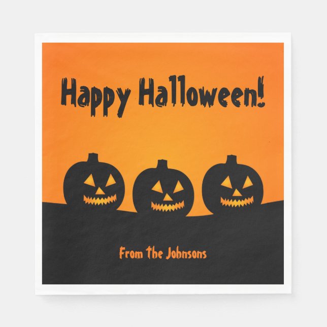 Serviette En Papier Trois Citrouilles Halloween Party Napkins Personna (Devant)