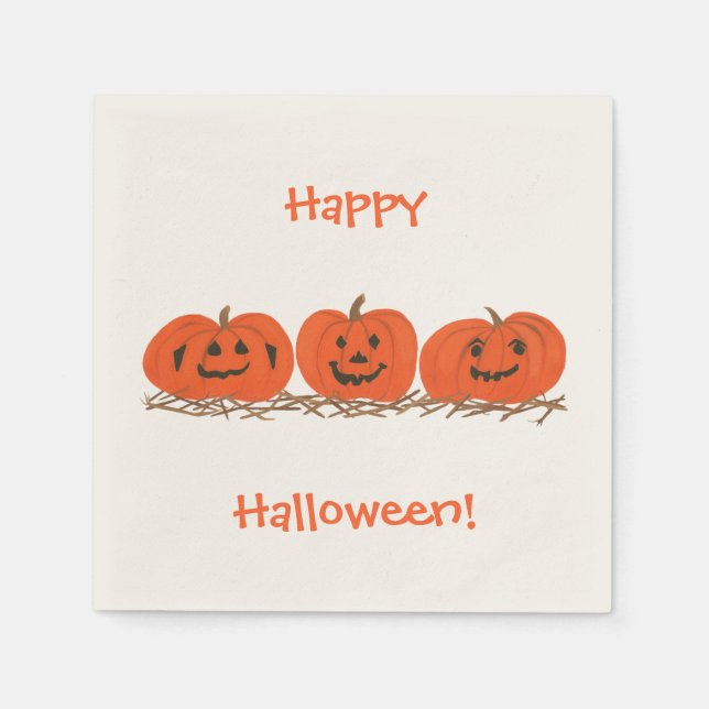 Serviette En Papier Trois citrouilles souriantes Happy Halloween Napki (Devant)