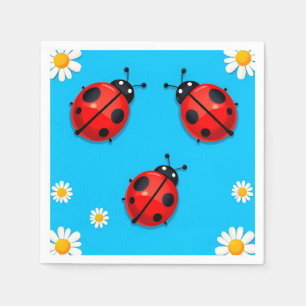 Serviette En Papier Trois coccinelles colorées sur fond bleu