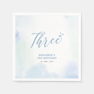 Serviette En Papier Trois   Cœurs bleus et garçon à l'aquarelle 3e ann