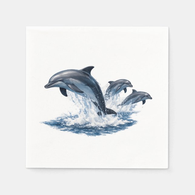 Serviette En Papier Trois dauphins sautant, conception de chapeau de v (Devant)