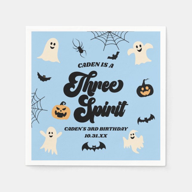 Serviette En Papier Trois Esprit Bleu Halloween 3e fête d'anniversaire (Devant)