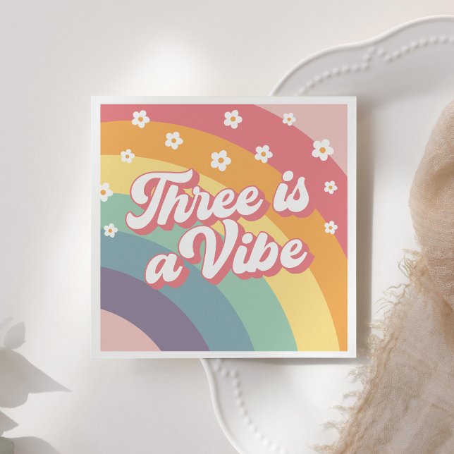 Serviette En Papier Trois est Vibe Retro les années 70 Rainbow Daisy A (Créateur téléchargé)