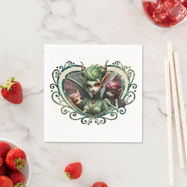 Serviette En Papier Trois fées, les compagnons du coeur magique. (En situation)