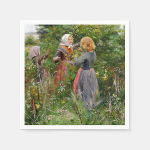 Serviette En Papier Trois filles cueillent des Blackberry (par Brendek