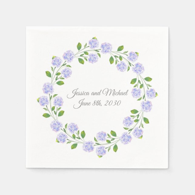 Serviette En Papier Trois Hydrangées Aquarelle Florale Wreath (Devant)