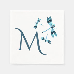 Serviette En Papier Trois libellules bleues Mignonne Monogramme