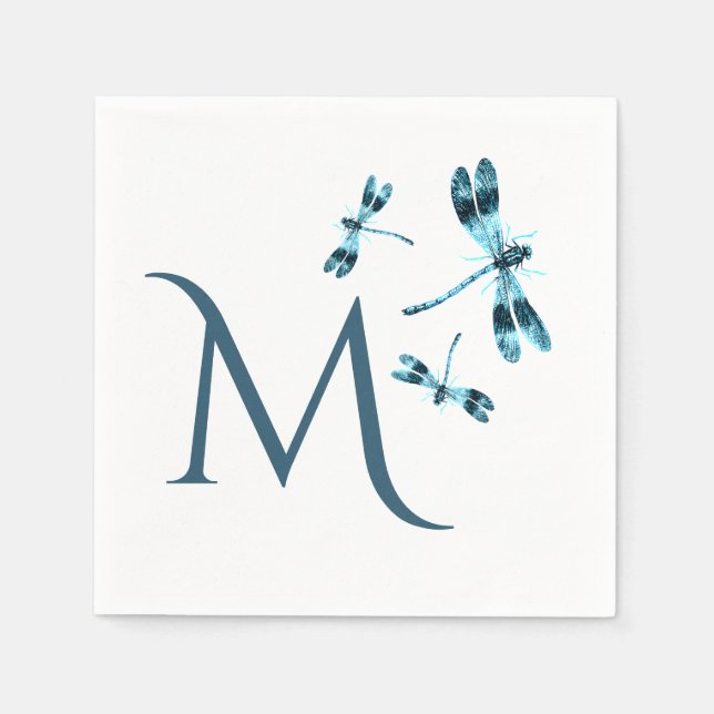 Serviette En Papier Trois libellules bleues Mignonne Monogramme (Devant)