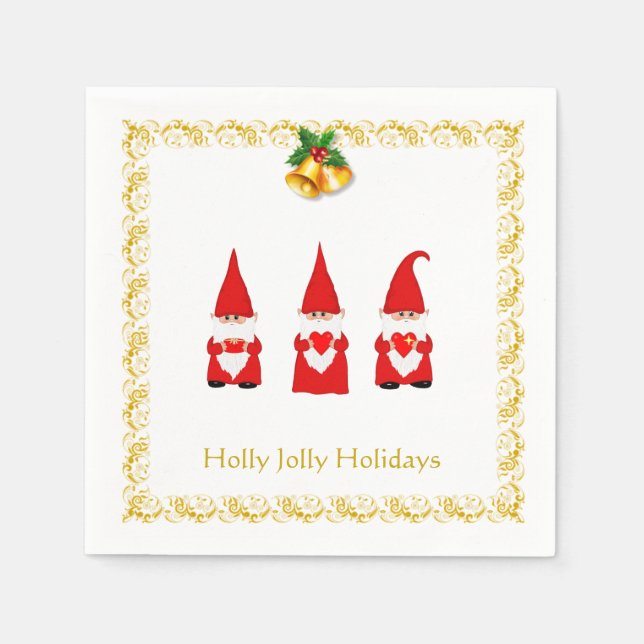 Serviette En Papier Trois lutins de Noël sur des serviettes blanches (Devant)