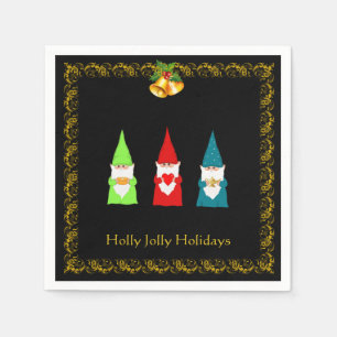 Serviette En Papier Trois lutins de Noël sur fond noir