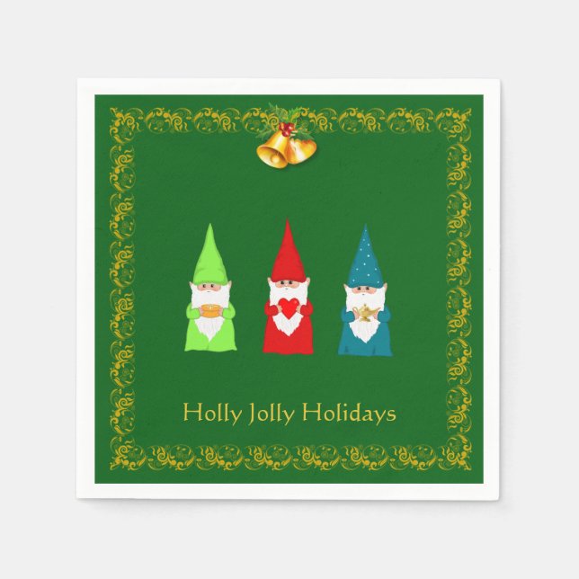 Serviette En Papier Trois lutins de Noël sur fond vert (Devant)