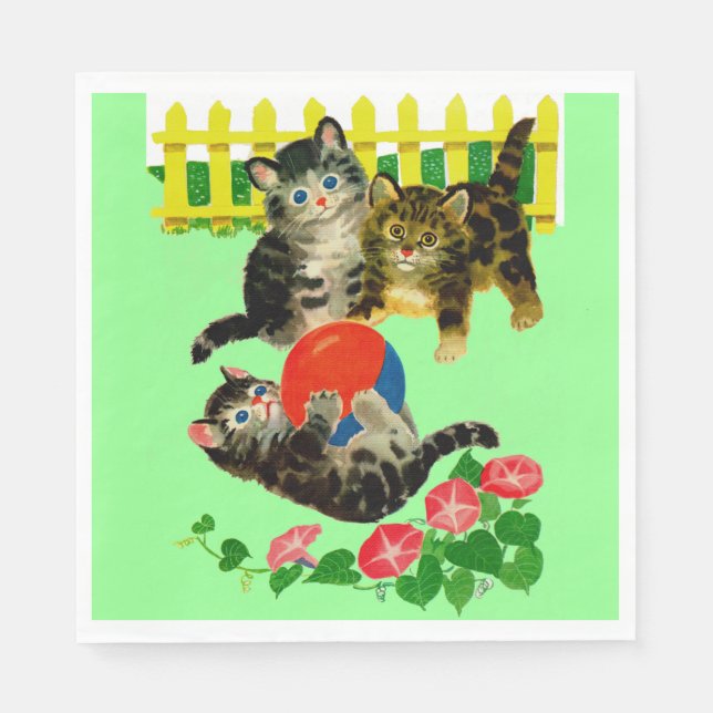 Serviette En Papier trois petits chatons imprimés (Devant)