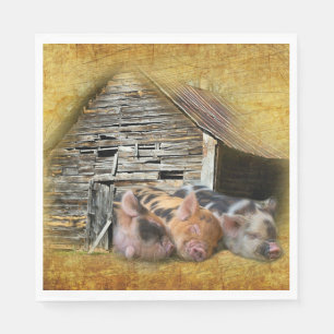 Serviette En Papier Trois Petits Cochons À La Grange Rustique Snoozing