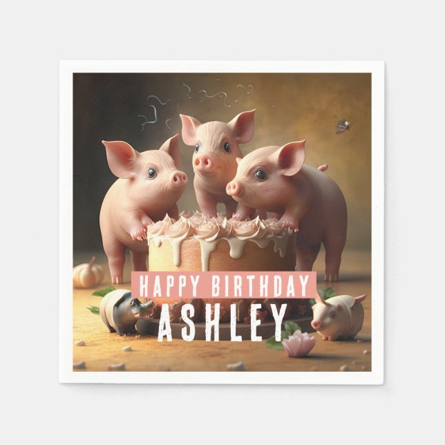 Serviette En Papier Trois petits cochons gâteau d'anniversaire (Devant)