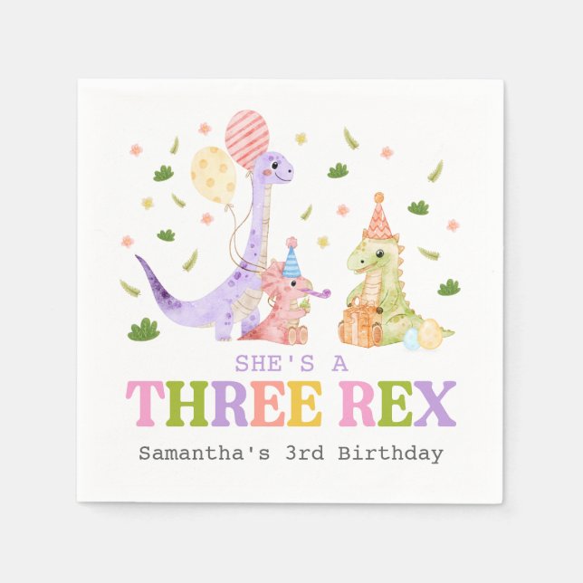 Serviette En Papier Trois Rex Anniversaire Dinosaure (Devant)