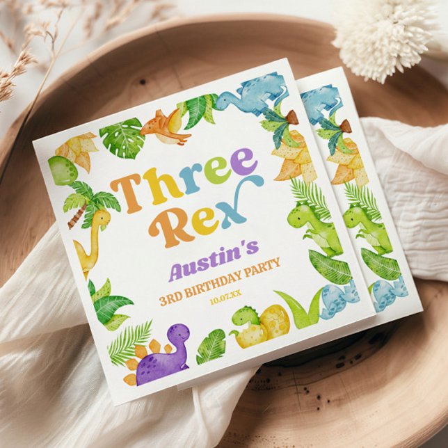 Serviette En Papier Trois Rex Dinosaur 3ème fête d'anniversaire (Créateur téléchargé)