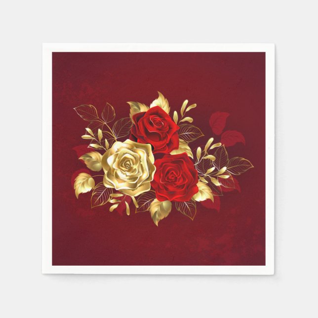 Serviette En Papier Trois roses en bijoux (Devant)