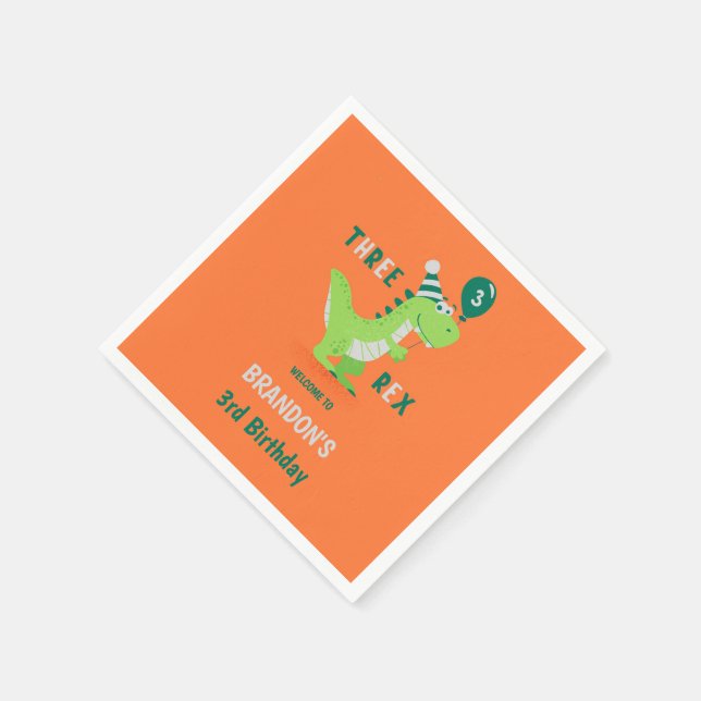 Serviette En Papier Troisième anniversaire de Dinosaur Three Rex (Coin)