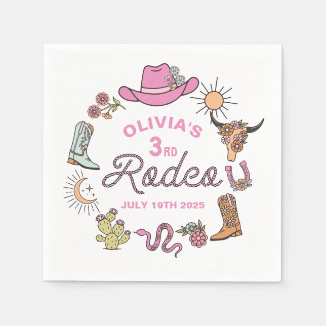 Serviette En Papier Troisième Rodéo Rose Western Cowboy 3e anniversair (Devant)