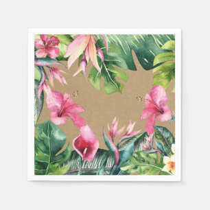 Serviette En Papier Tropical Aloha Fleurs Feuilles Été Luau Kraft