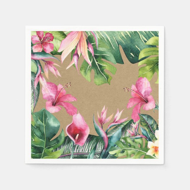Serviette En Papier Tropical Aloha Fleurs Feuilles Été Luau Kraft (Devant)