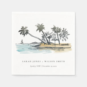 Serviette En Papier Tropical Beach Palm Tree Sketch Mariage d'aquarell