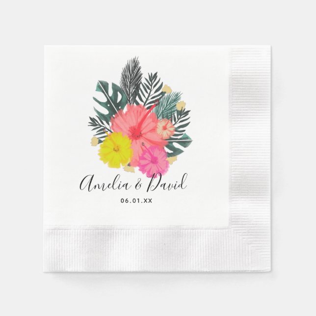 Serviette En Papier Tropical écriture manuscrite Hawaii Save the Date (Devant)