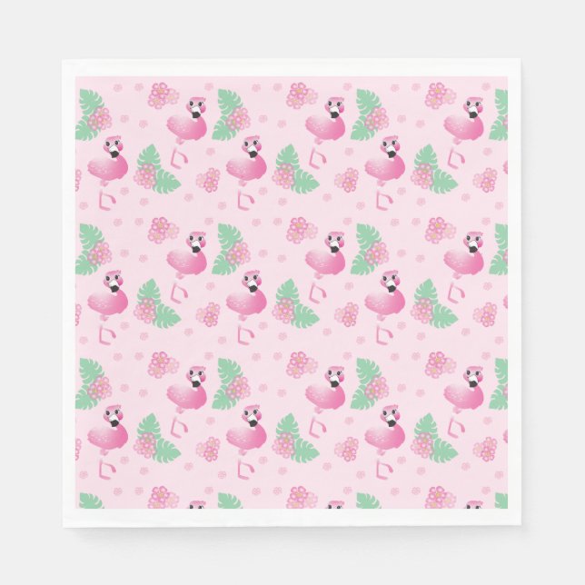 Serviette En Papier Tropical Flamant rose Oiseau Fleur Motif Tropical  (Devant)