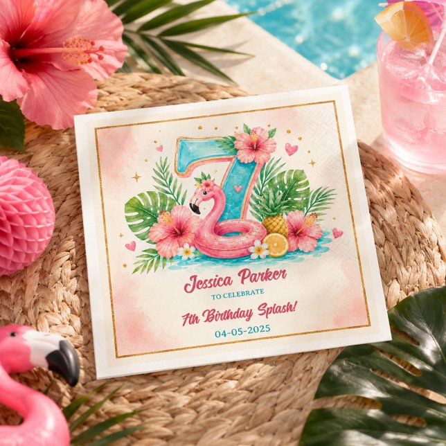 Serviette En Papier Tropical Flamingo Pool Party 7e Anniversaire Splas (Tropical Flamingo Pool Party 7th Birthday Splash Napkins
)