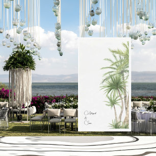 Serviette En Papier Tropical Foliage Script Noms Mariage blanc