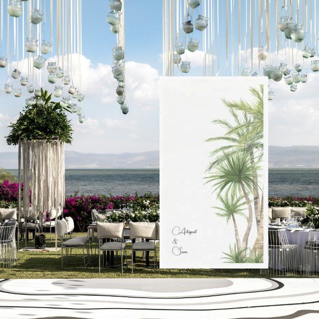 Serviette En Papier Tropical Foliage Script Noms Mariage blanc (Créateur téléchargé)