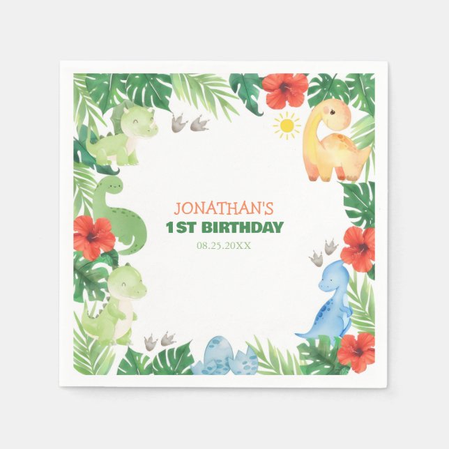 Serviette En Papier Tropical Forest Dinosaur Kids Birthday (Devant)